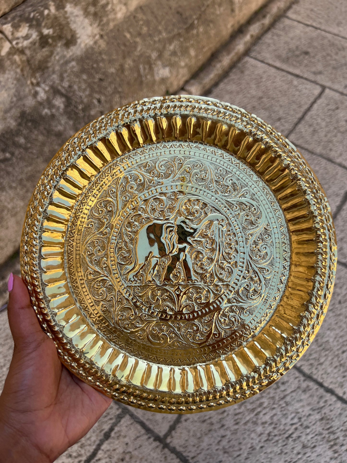 Nanda Elephant Brass Platter
