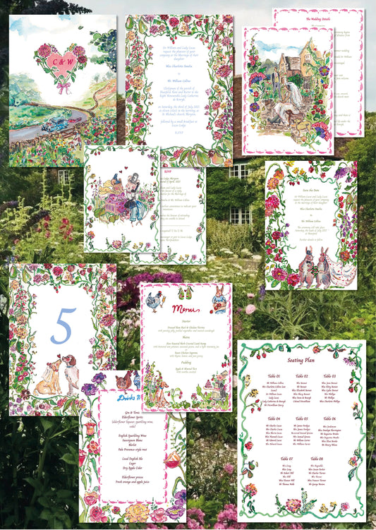 Hollyhocks at Hunsford Summer Wedding Stationery Template