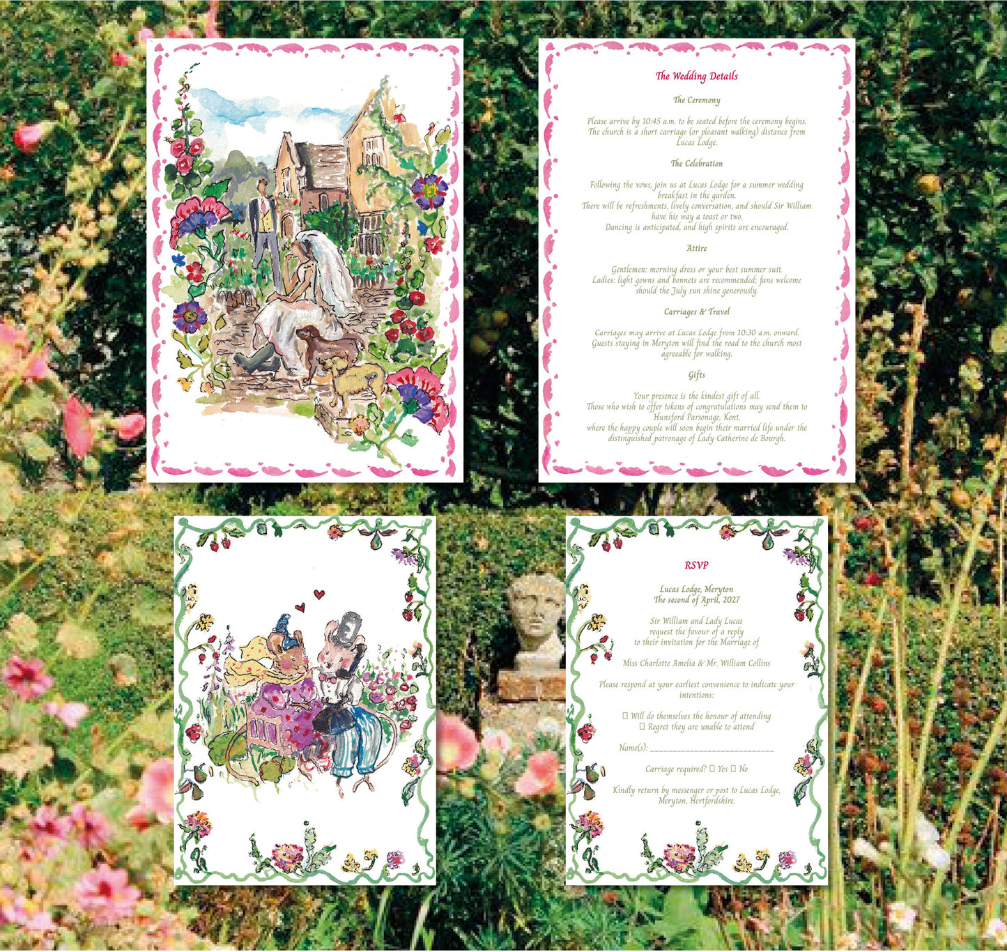 Hollyhocks at Hunsford Summer Wedding Stationery Template
