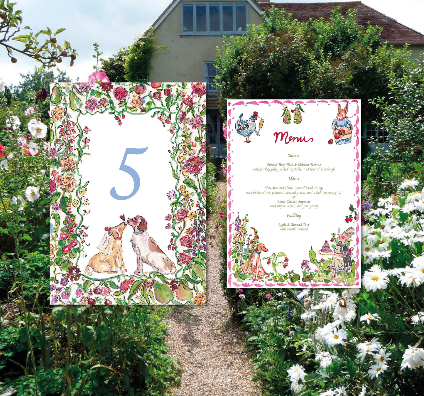 Hollyhocks at Hunsford Summer Wedding Stationery Template