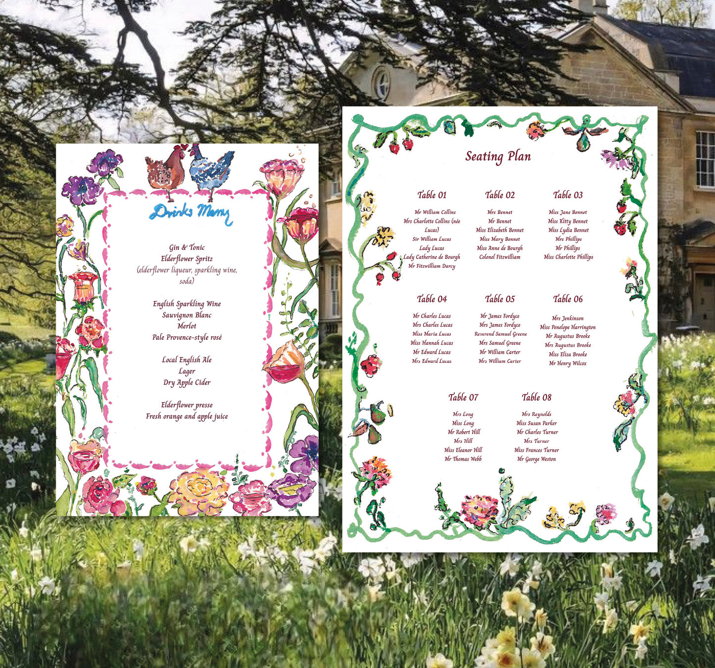 Hollyhocks at Hunsford Summer Wedding Stationery Template